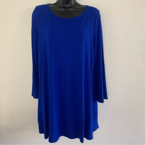 Eileen Fisher Dresses & Skirts - Eileen Fisher Royal Blue Long Sleeve Popover Casual Swing Dress Size Large $148